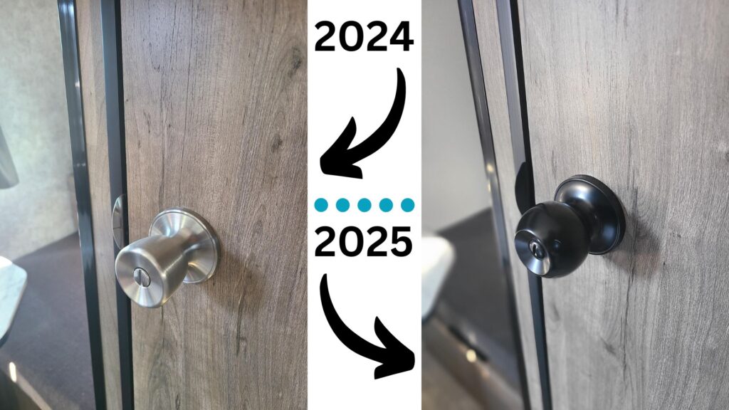 light weight 2025 Prolite trailer upgraded door hardware compared to to the 2024 Prolite trailers for sale.
