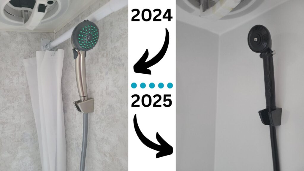 light weight 2025 Prolite trailer upgraded shower and shower walls compared to to the 2024 Prolite trailers for sale.