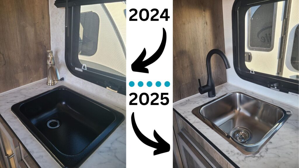 light weight 2025 Prolite trailer upgraded stainless steel sink compared to to the 2024 Prolite trailers for sale.